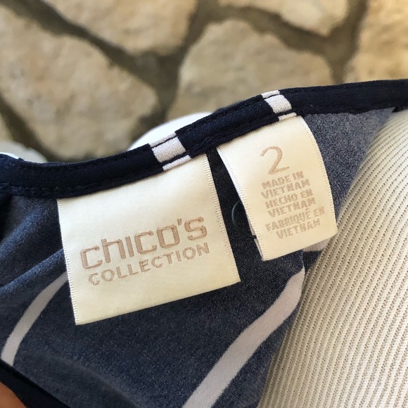 SOLD Chico’s Collection Blue & White Vertical Stripe Belted Jumpsuit Sleeveless - Picture 12 of 14